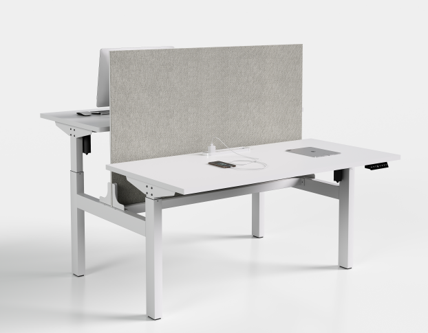 2-Person Height-Adjustable Workstation (Single-Motor Type) + ZG-PF01Z Desk Screen
