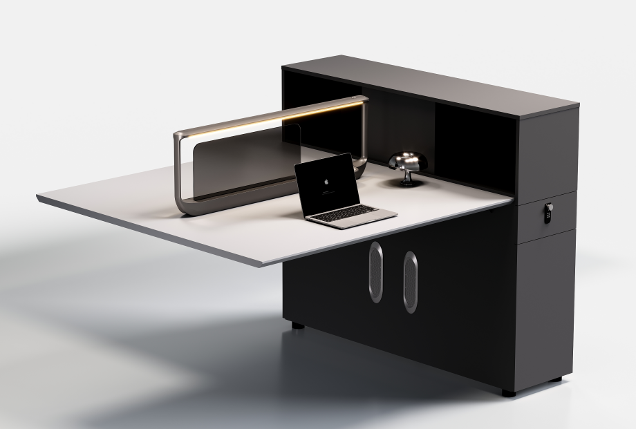 Zhen 02 P02C-2A two-person workstation extension with tall storage